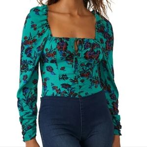Free People Green Combo Hilary Printed Top Medium
